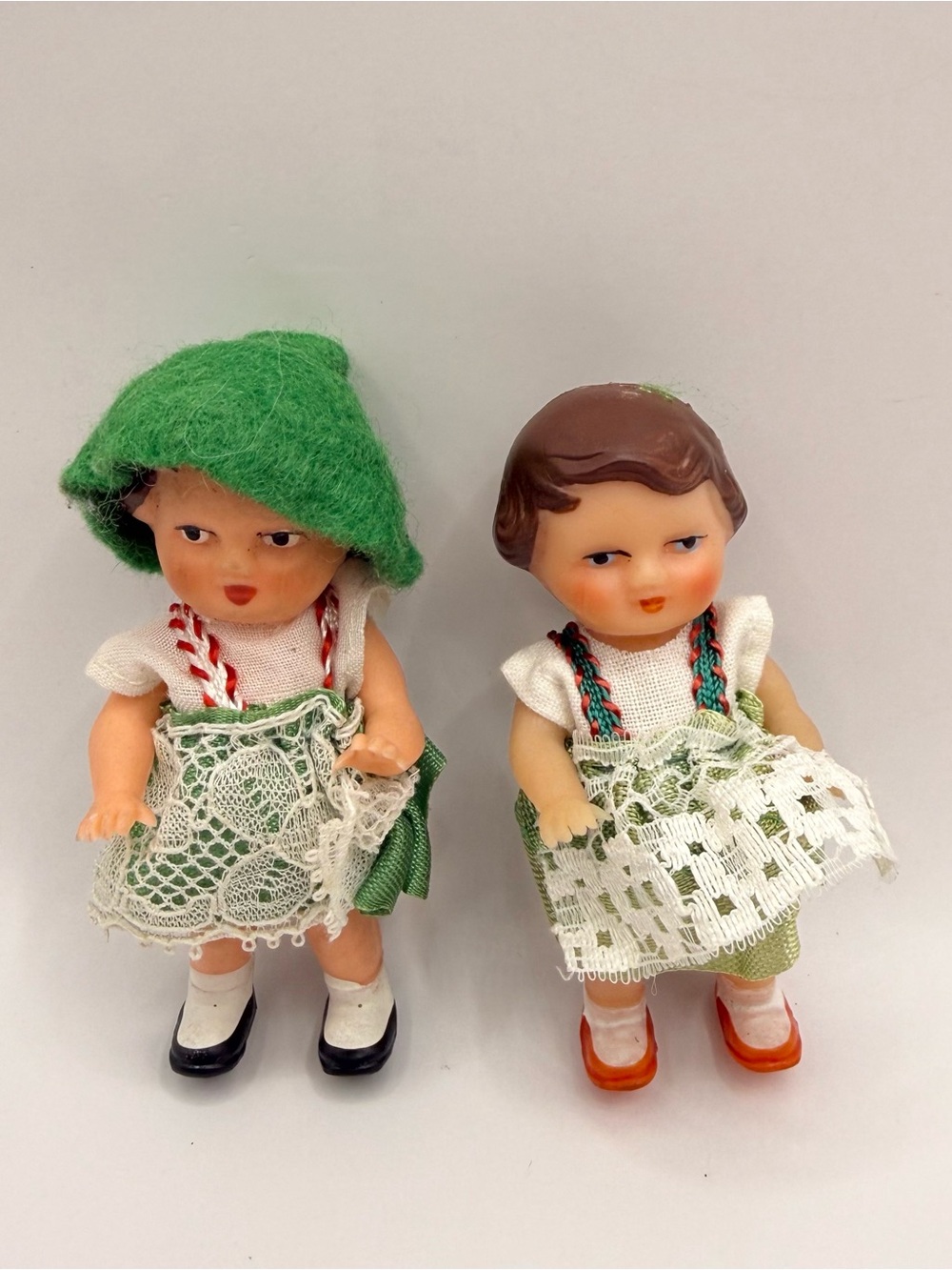 Vintage ARI German Rubber Souvenir Dolls 1970s 3” Pair Missing Hat